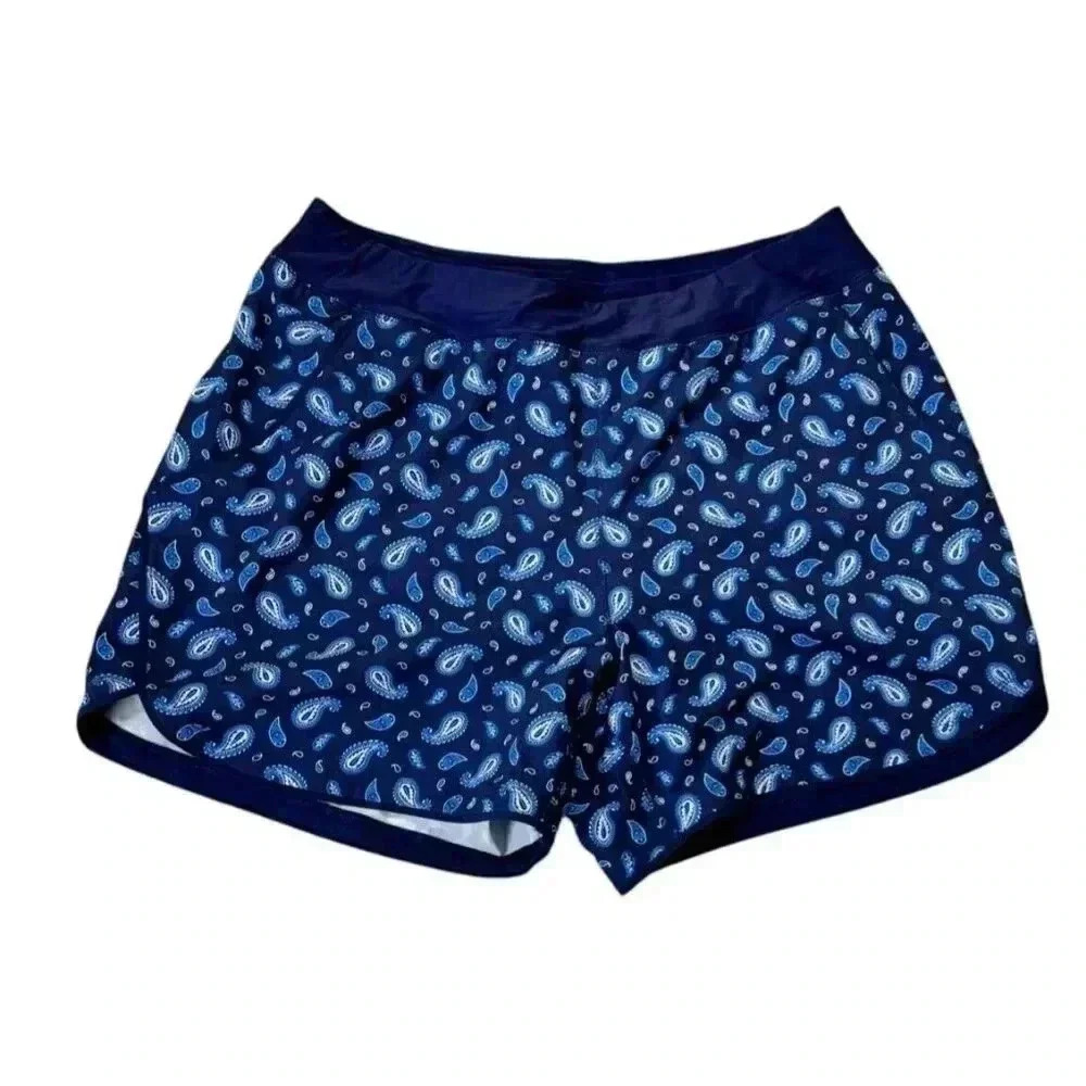 Lands End Deep Sea Navy Blue‎ Paisley 16 PLUS SWIM SHORT with pockets